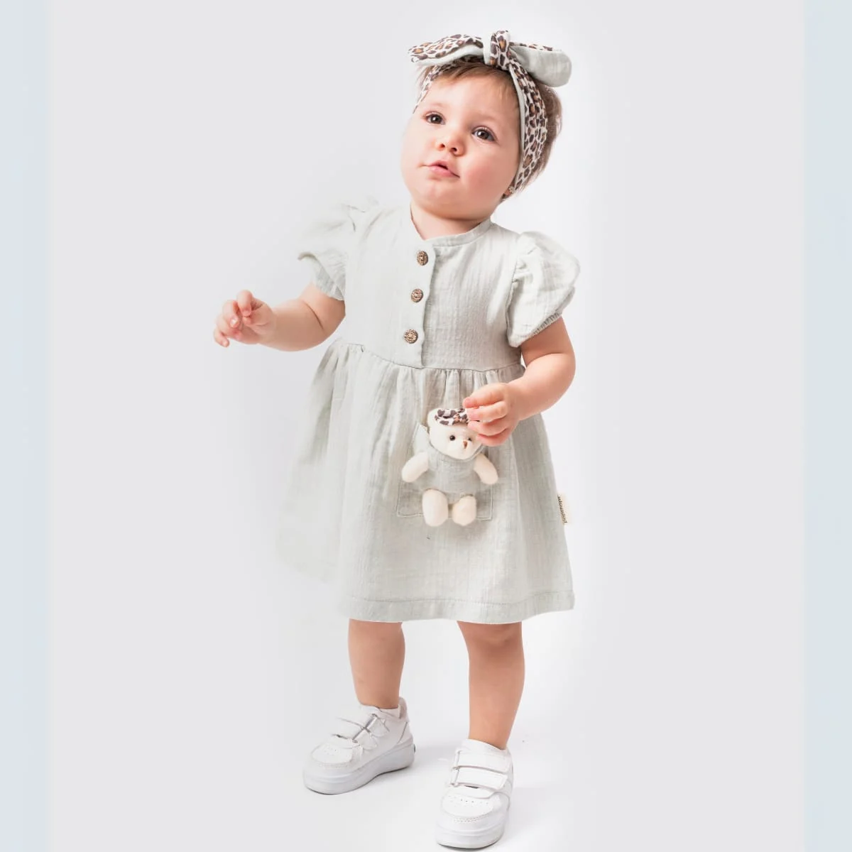 Kız Bebek Leopar Bandanalı Elbise